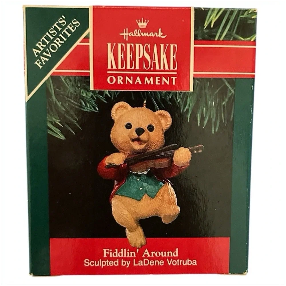 1991‎ Hallmark Keepsake Fiddlin' Around Bear Christmas Tree Ornament Box Music